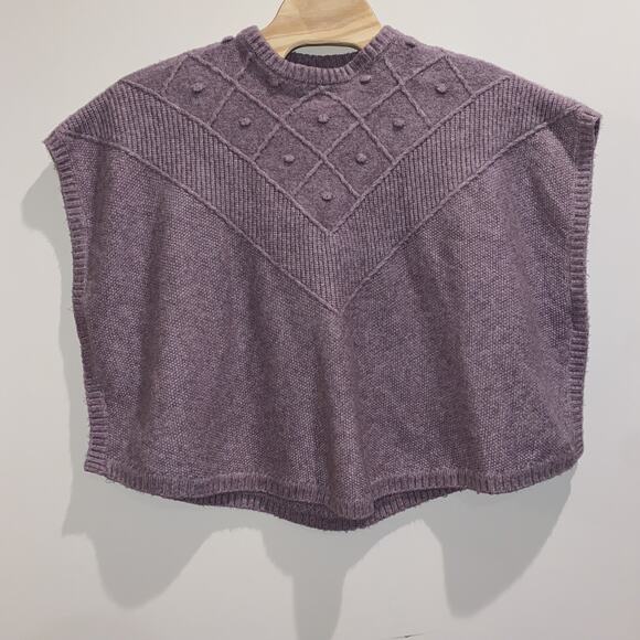 LOFT Wool Sweater Poncho XS/S Purple Pullover Crew Cable Knit Cape Fall Winter - Picture 8 of 8